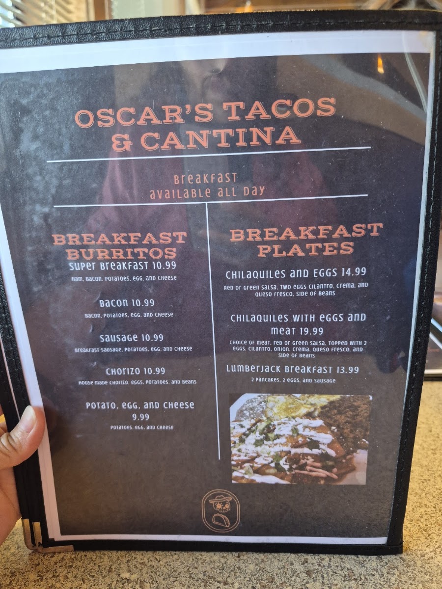 Oscar’s Tacos and Cantina menu board