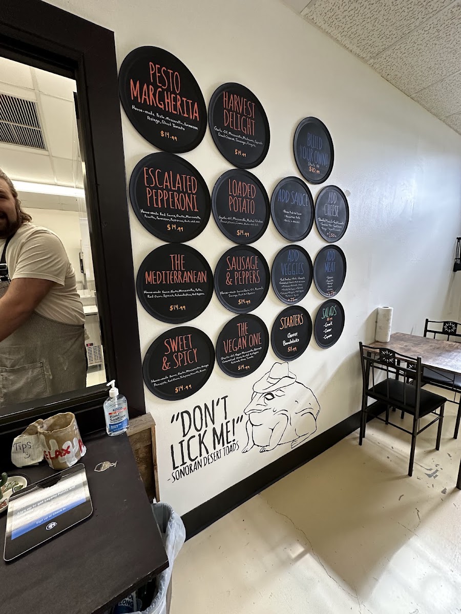 Ajo Pie - Artisan Pizza menu board