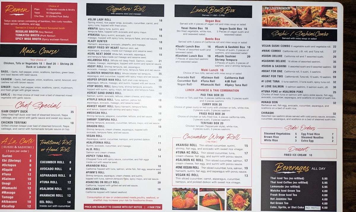 SUSHI THAI ALAMOSA menu board