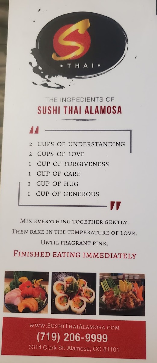 SUSHI THAI ALAMOSA menu board