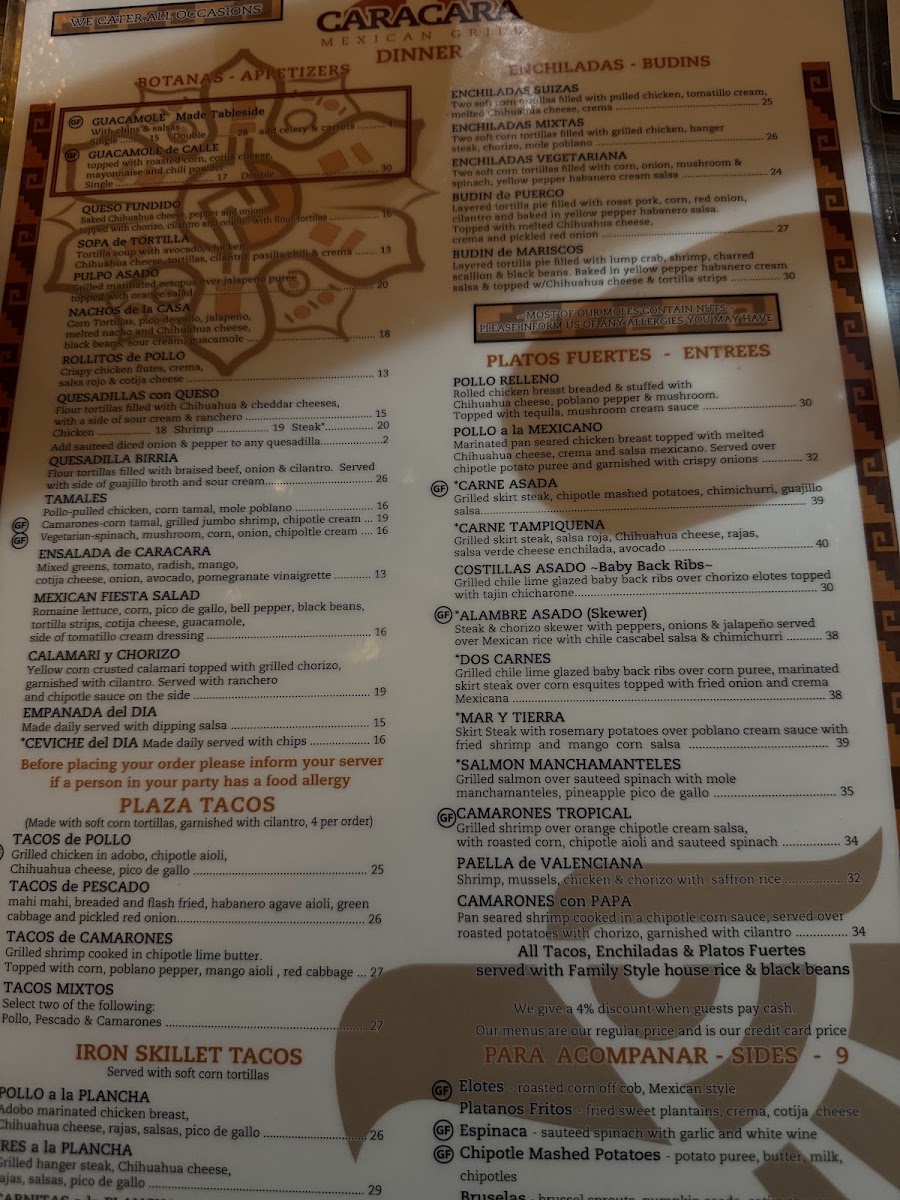 Caracara Mexican Grill - East Northport menu board