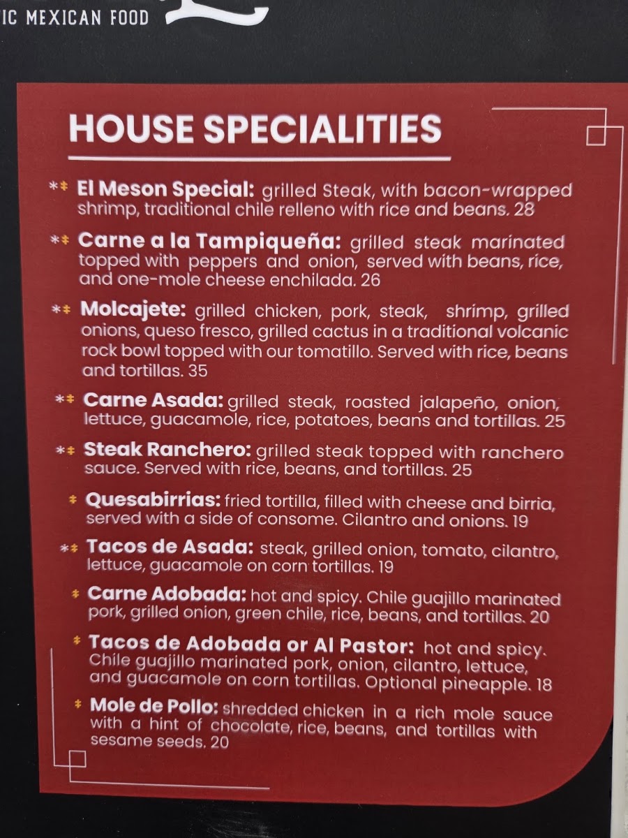 El Meson de Liz menu board