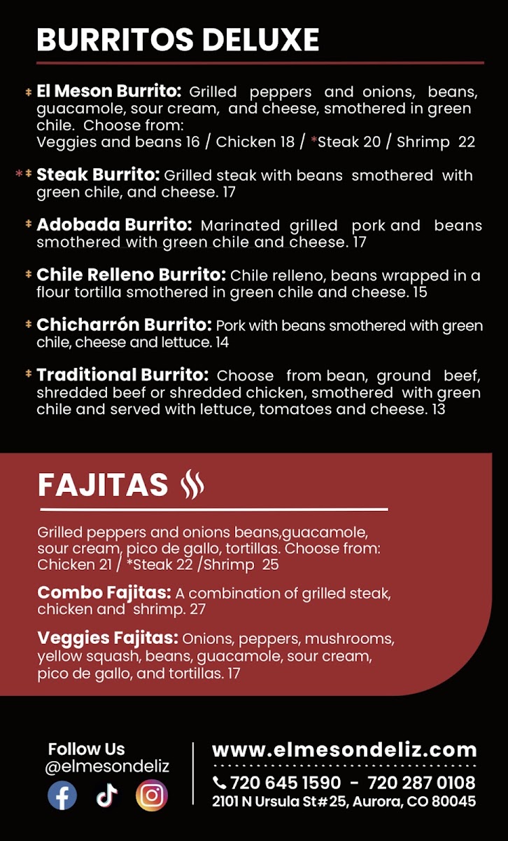 El Meson de Liz menu board