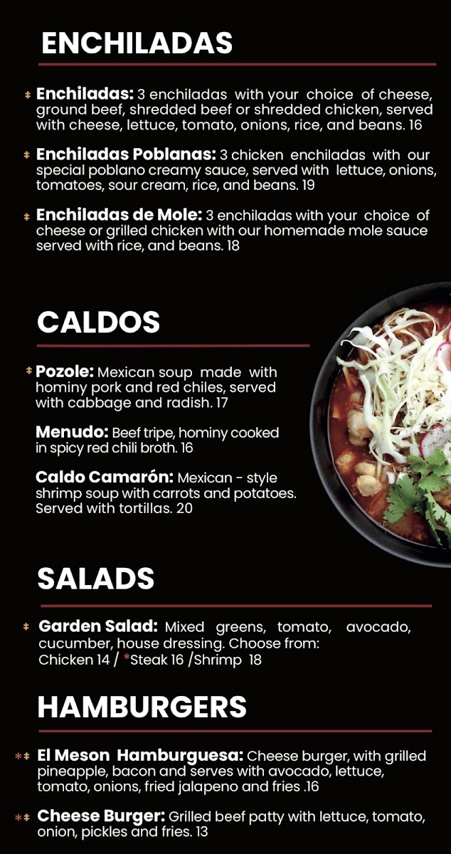 El Meson de Liz menu board