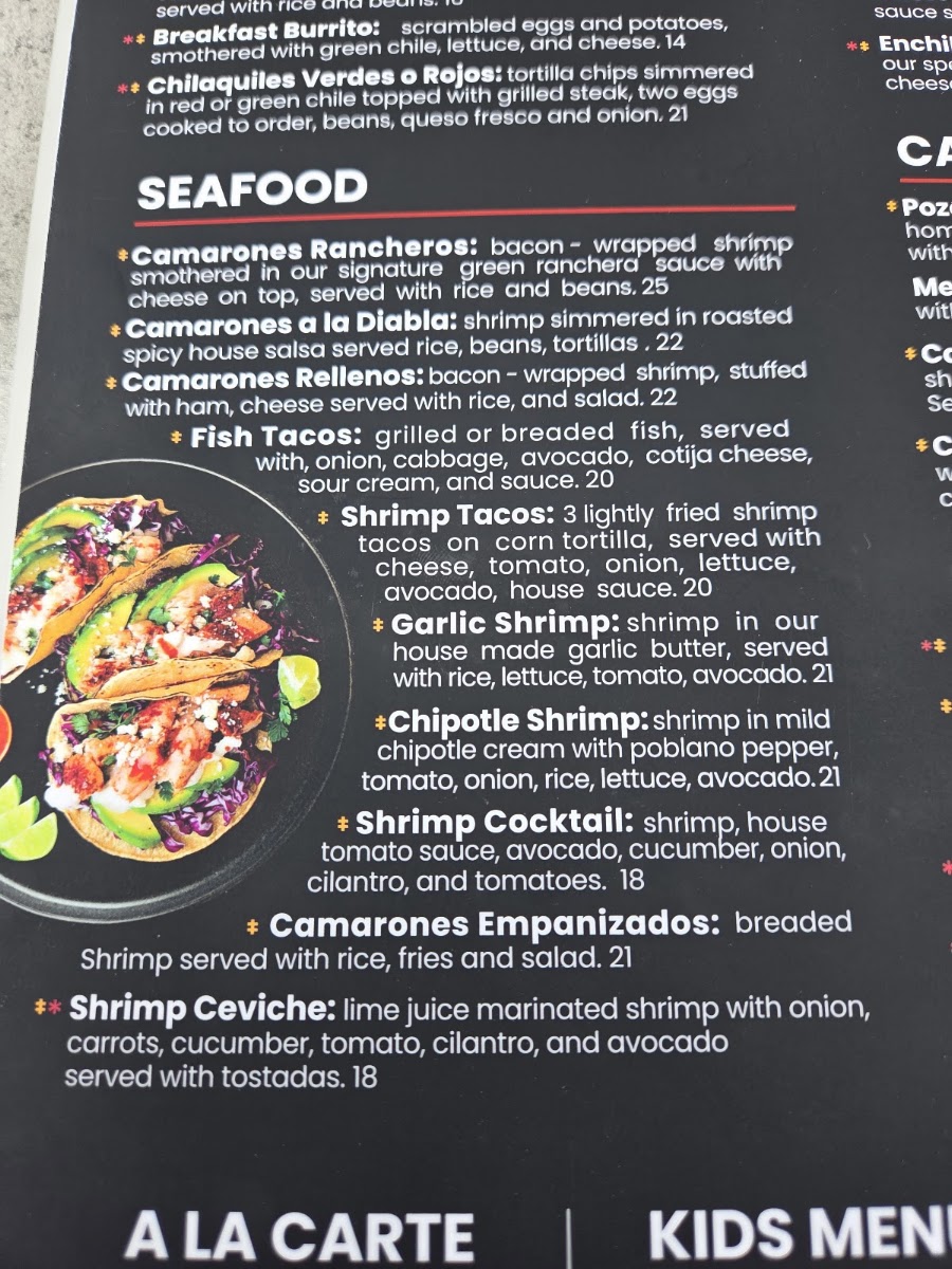 El Meson de Liz menu board