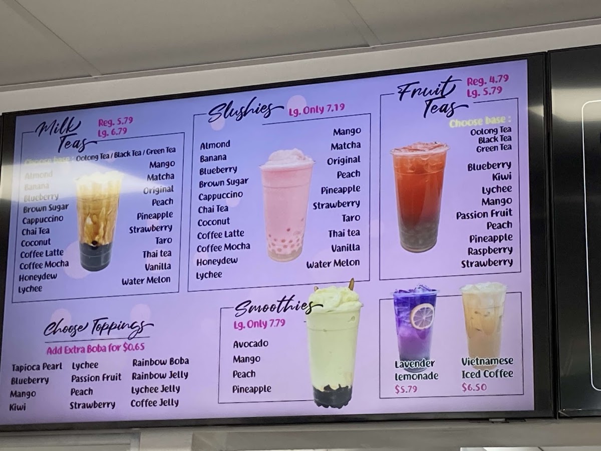 Fresh Sushi & Boba Tea Co menu board