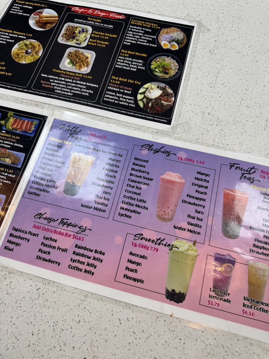 Fresh Sushi & Boba Tea Co menu board
