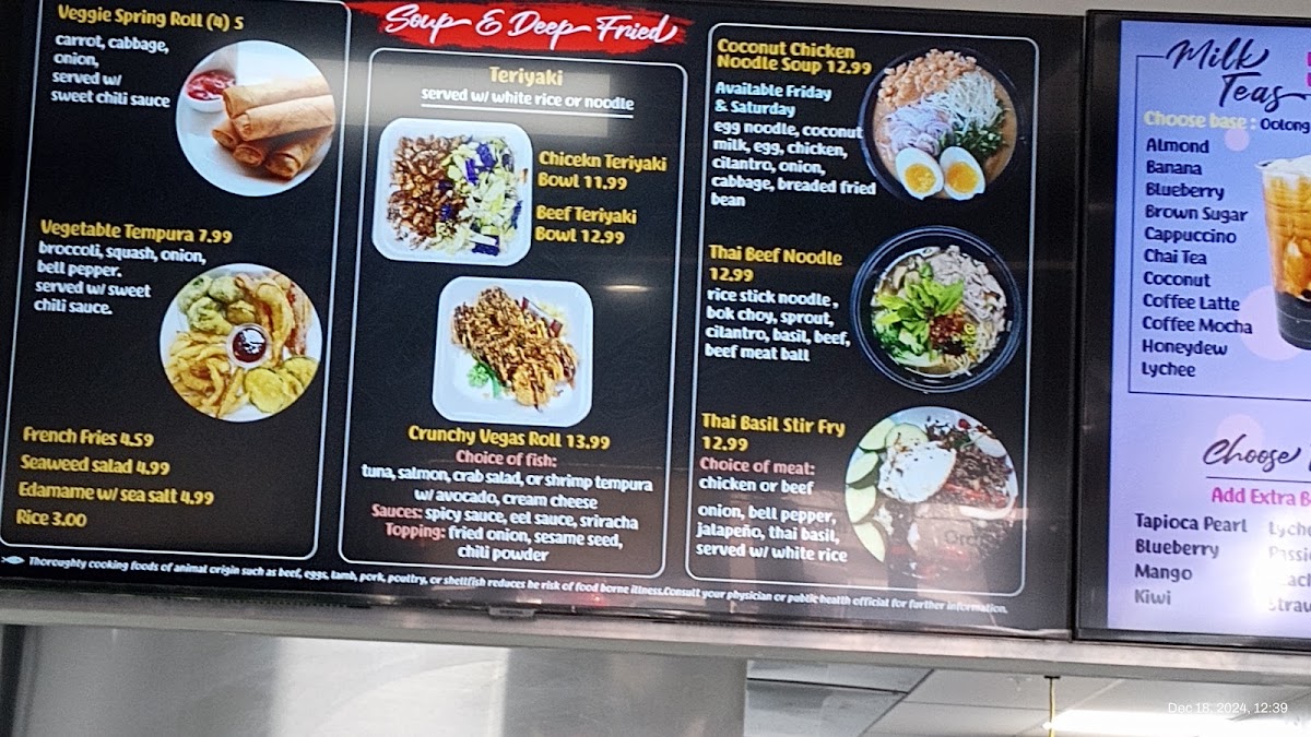 Fresh Sushi & Boba Tea Co menu board