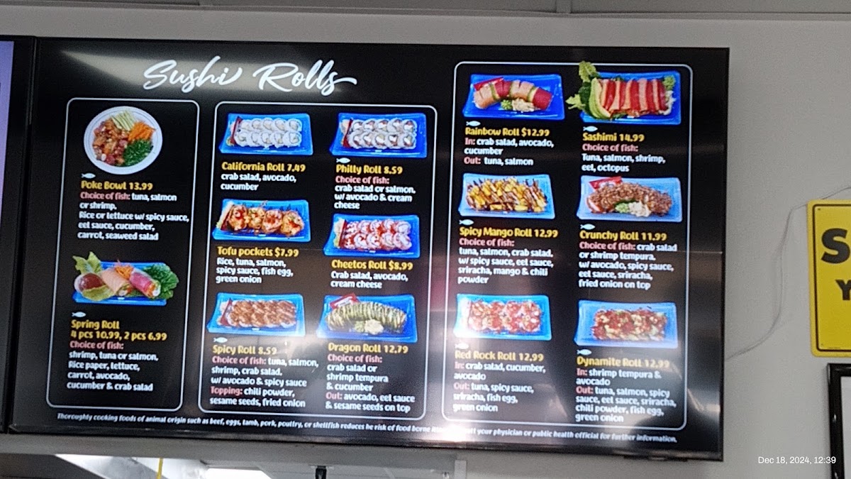 Fresh Sushi & Boba Tea Co menu board
