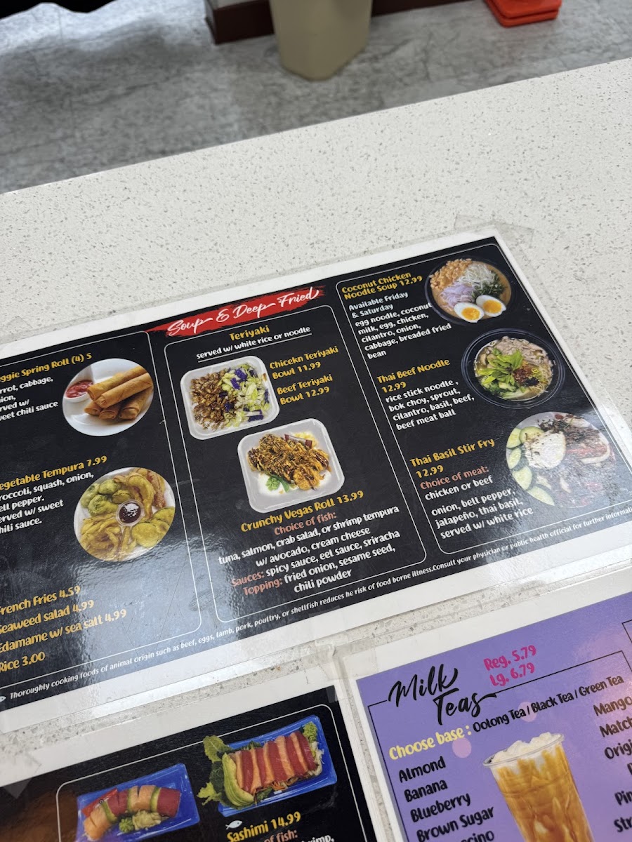 Fresh Sushi & Boba Tea Co menu board