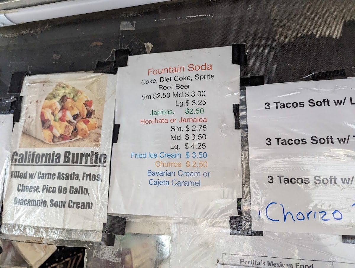 Perlita's Mexican Food Truck menu board