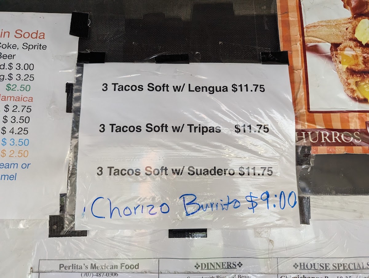 Perlita's Mexican Food Truck menu board