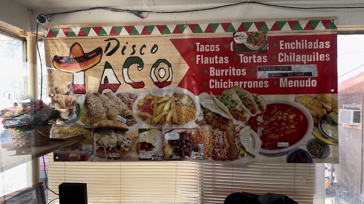 Disco Taco menu board
