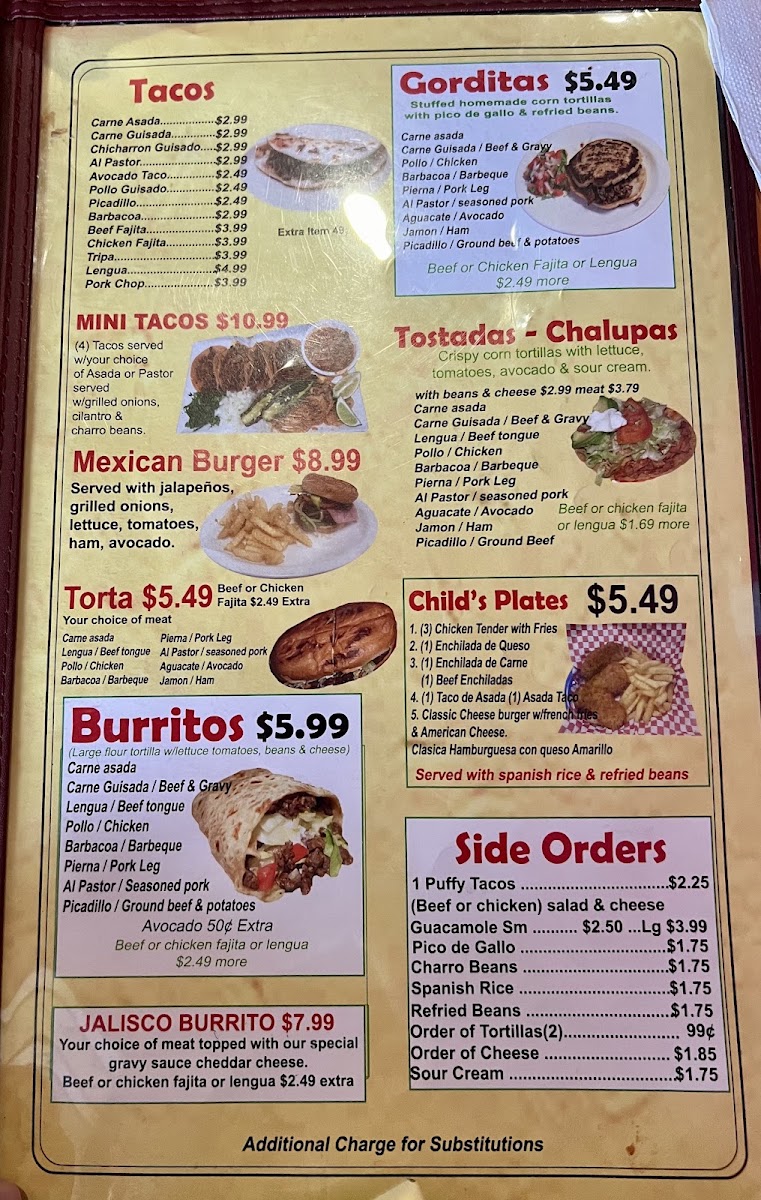El Rodeo De Jalisco -Potranco Road Location menu board