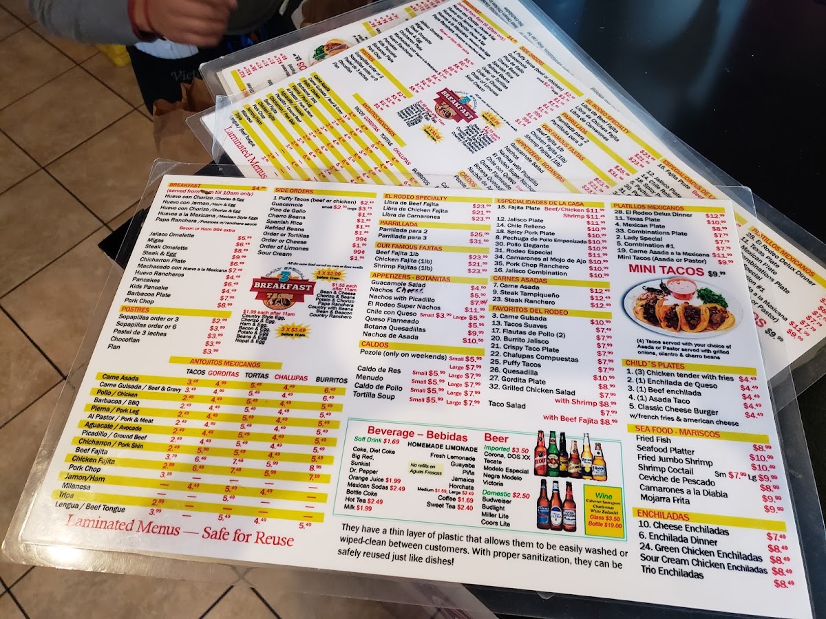 El Rodeo De Jalisco -Potranco Road Location menu board