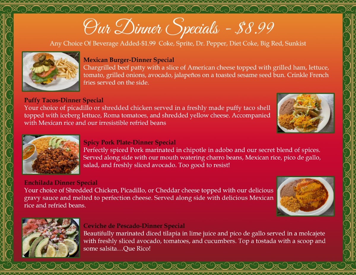 El Rodeo De Jalisco -Potranco Road Location menu board