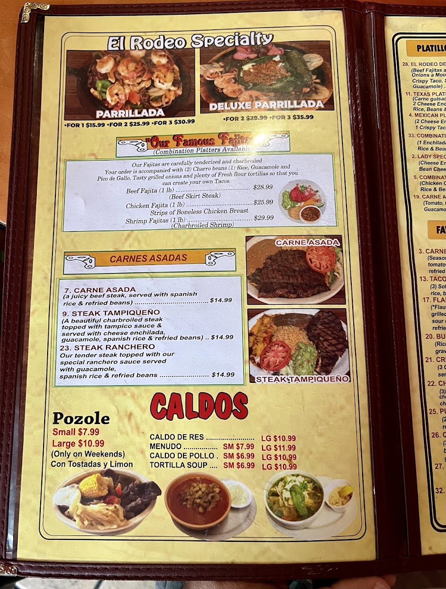 El Rodeo De Jalisco -Potranco Road Location menu board