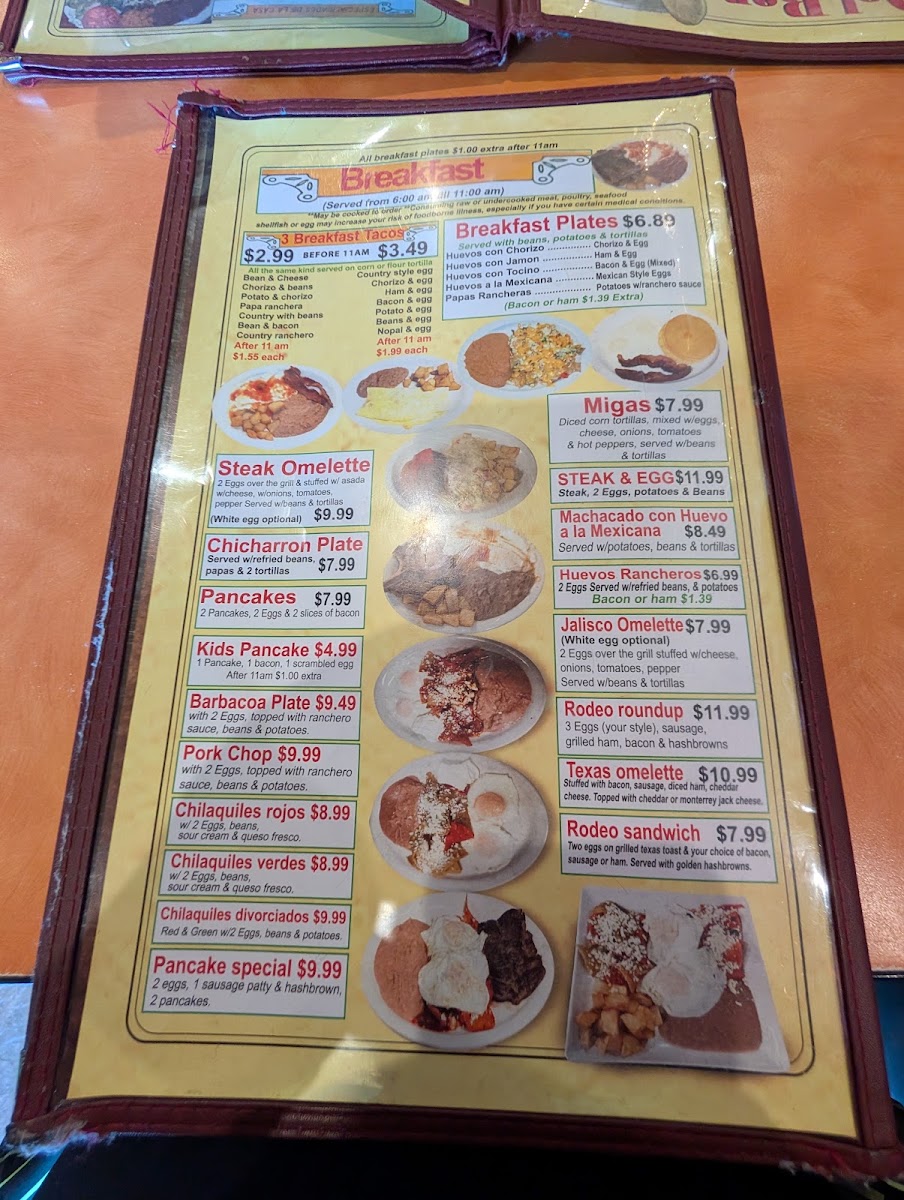 El Rodeo De Jalisco -Potranco Road Location menu board