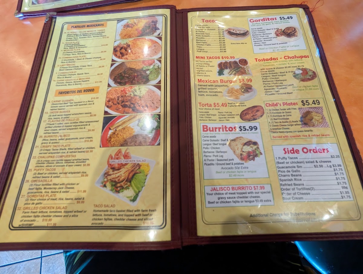 El Rodeo De Jalisco -Potranco Road Location menu board