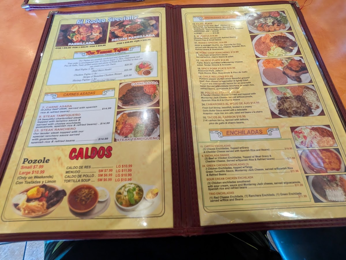 El Rodeo De Jalisco -Potranco Road Location menu board