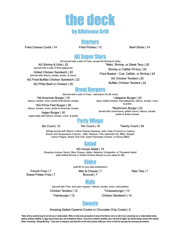 The Deck menu board