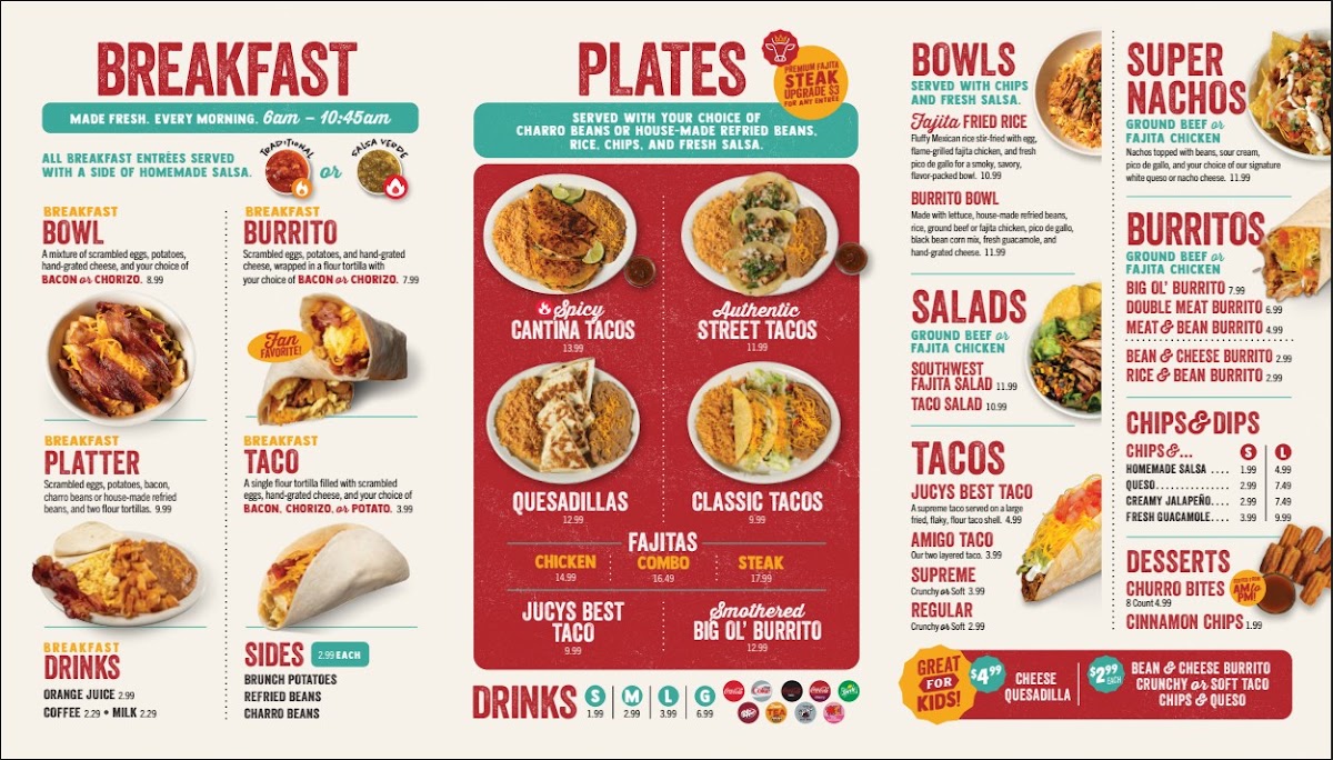 Jucys Taco menu board