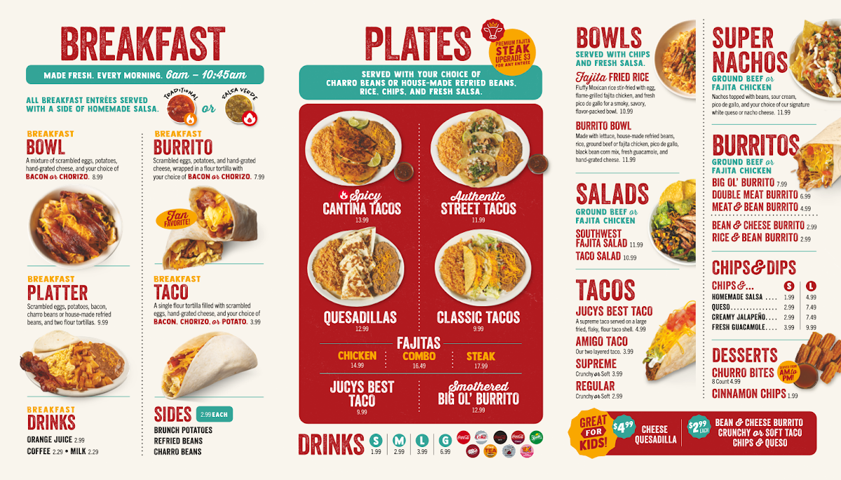 Jucys Taco menu board
