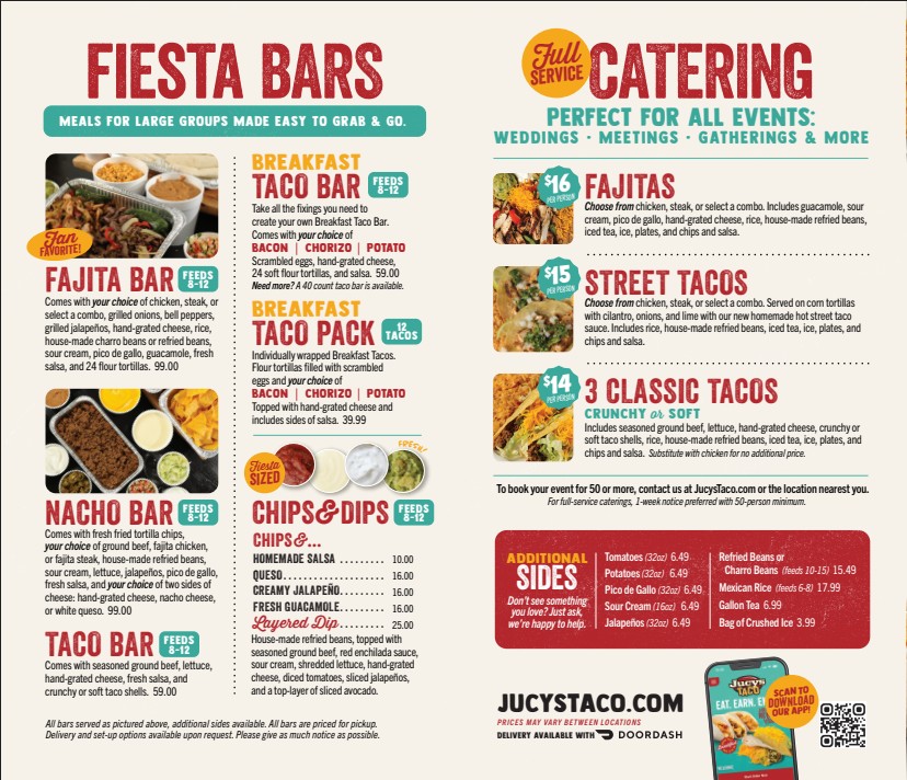 Jucys Taco menu board