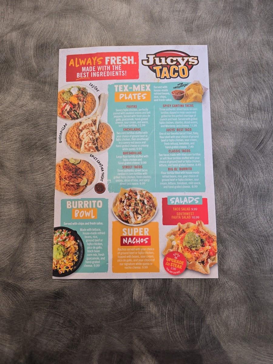 Jucys Taco menu board