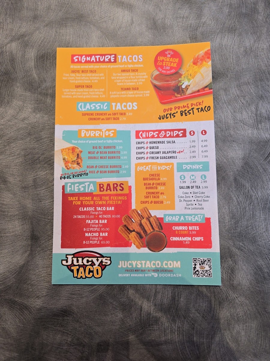 Jucys Taco menu board