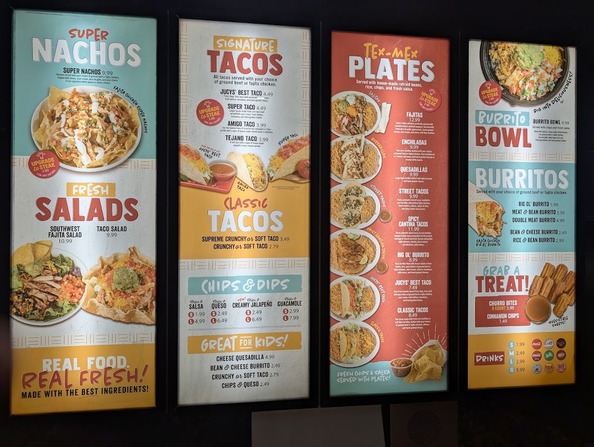 Jucys Taco menu board