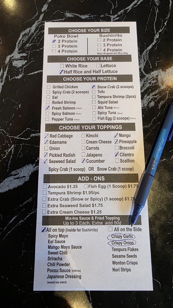 Ginza Ramen and Poke menu board