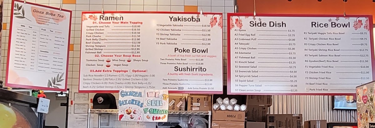 Ginza Ramen and Poke menu board