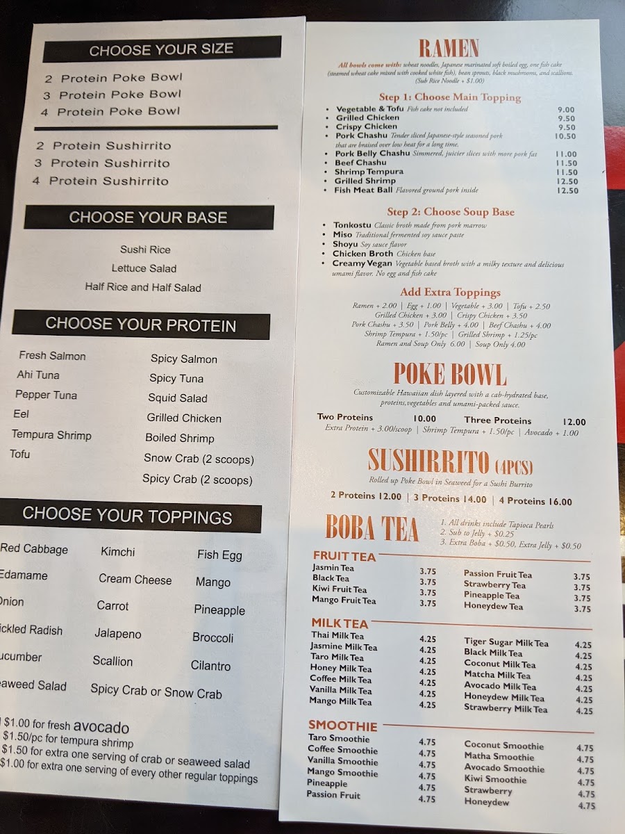 Ginza Ramen and Poke menu board
