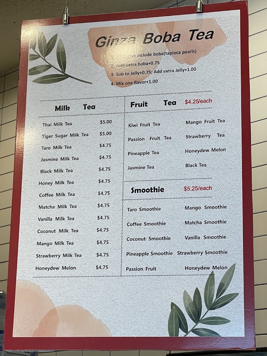 Ginza Ramen and Poke menu board