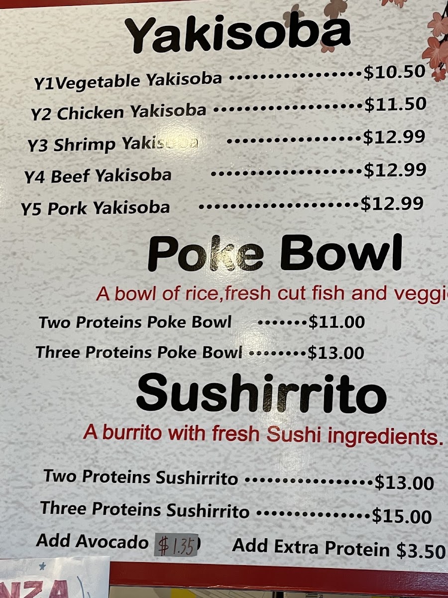 Ginza Ramen and Poke menu board