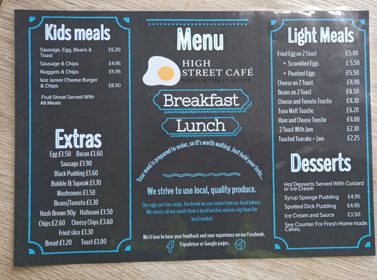High Street Café menu board