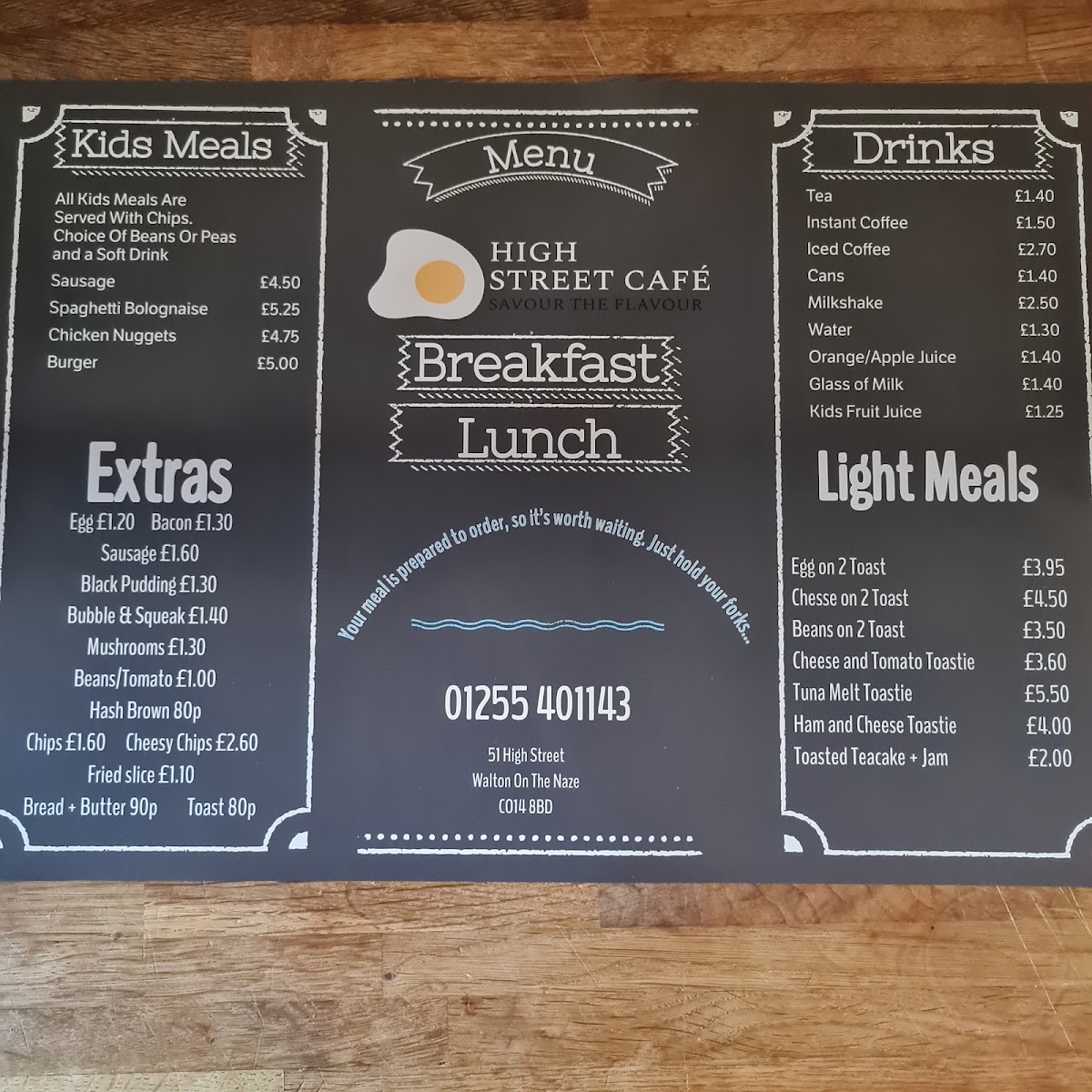 High Street Café menu board