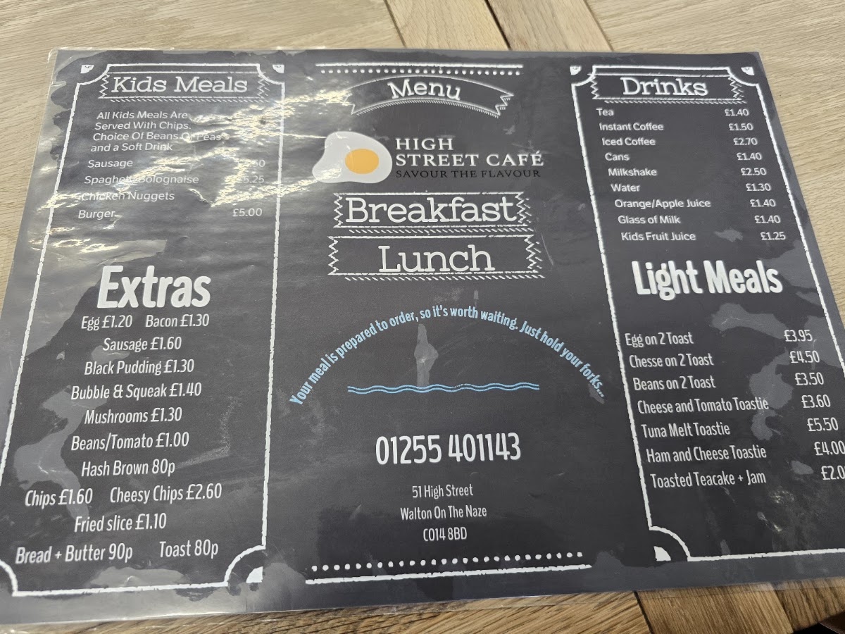 High Street Café menu board