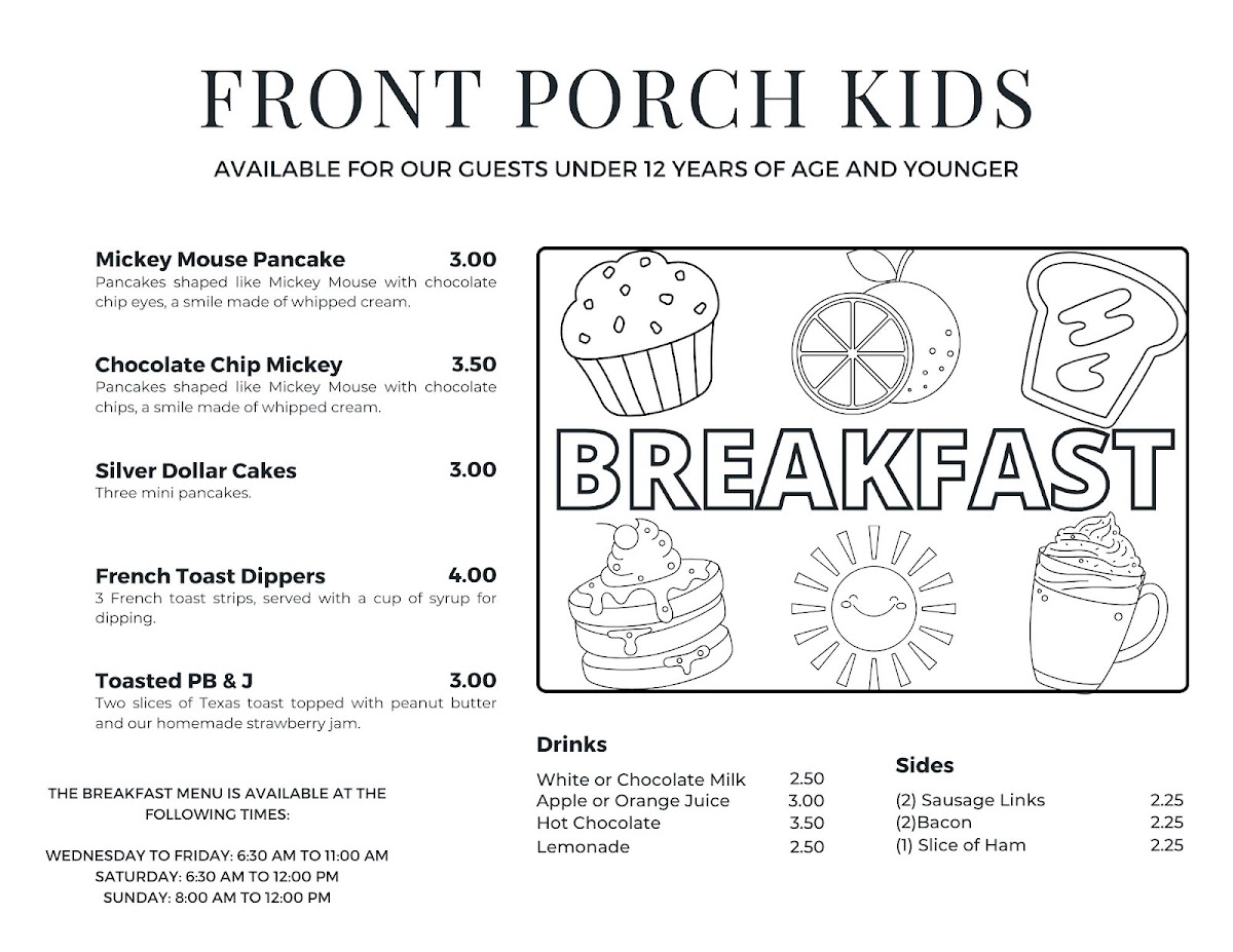 Front Porch Cafe menu board