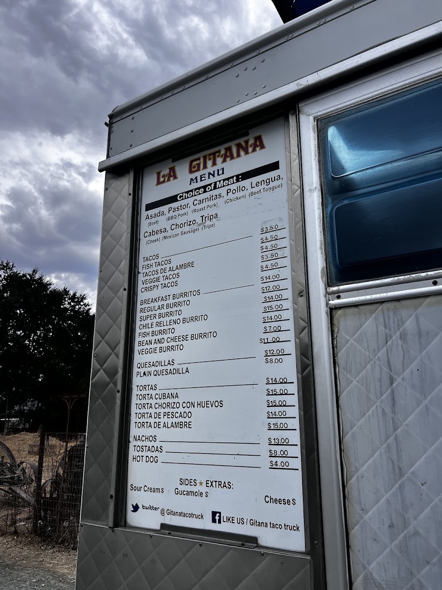 La Gitana (Taco Truck) menu board