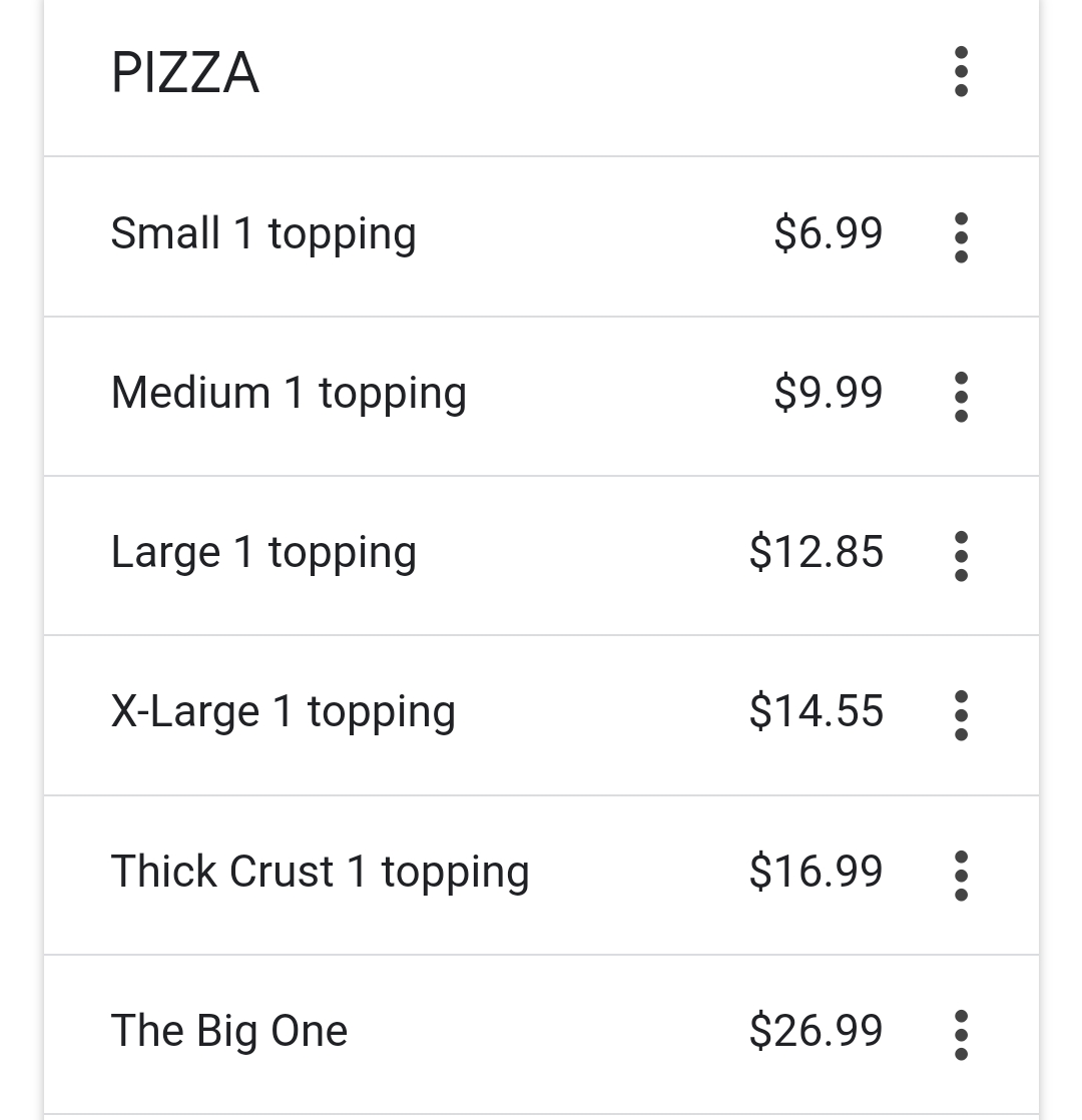 My Pizza Place menu board