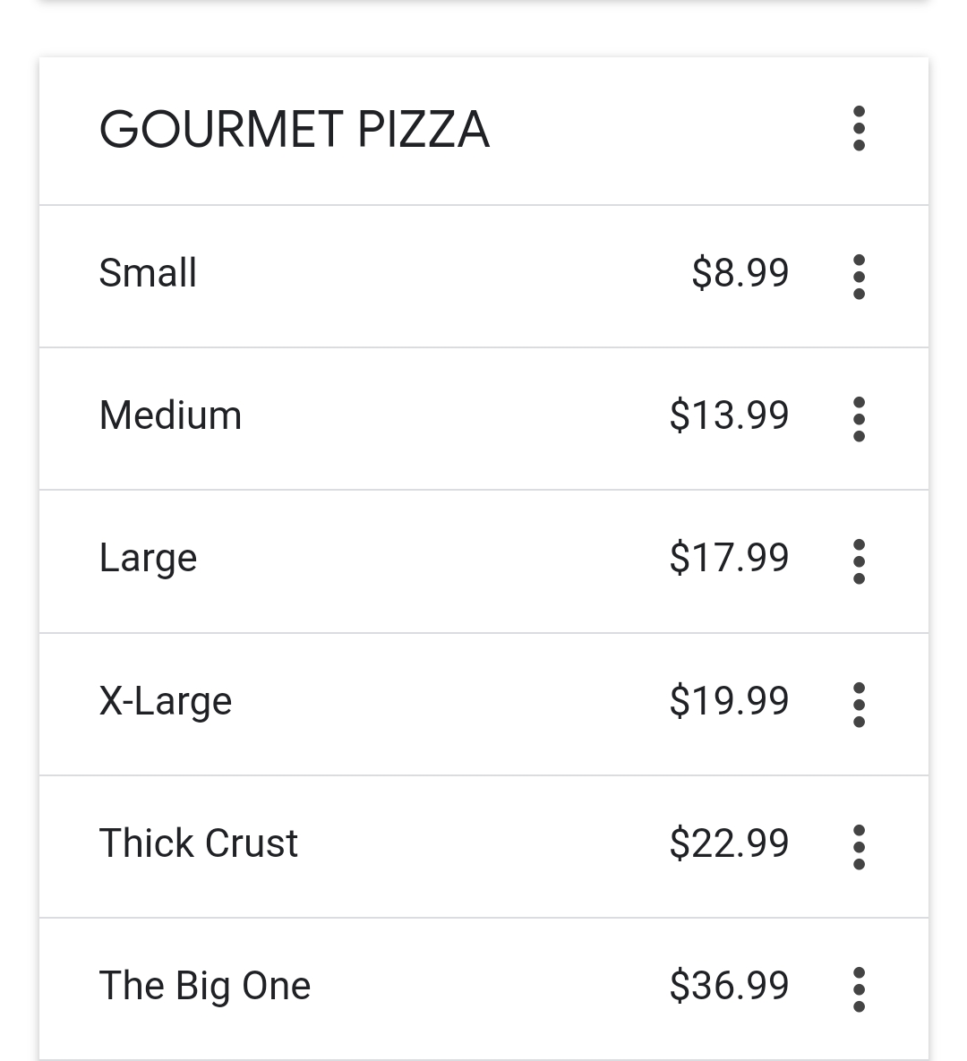 My Pizza Place menu board