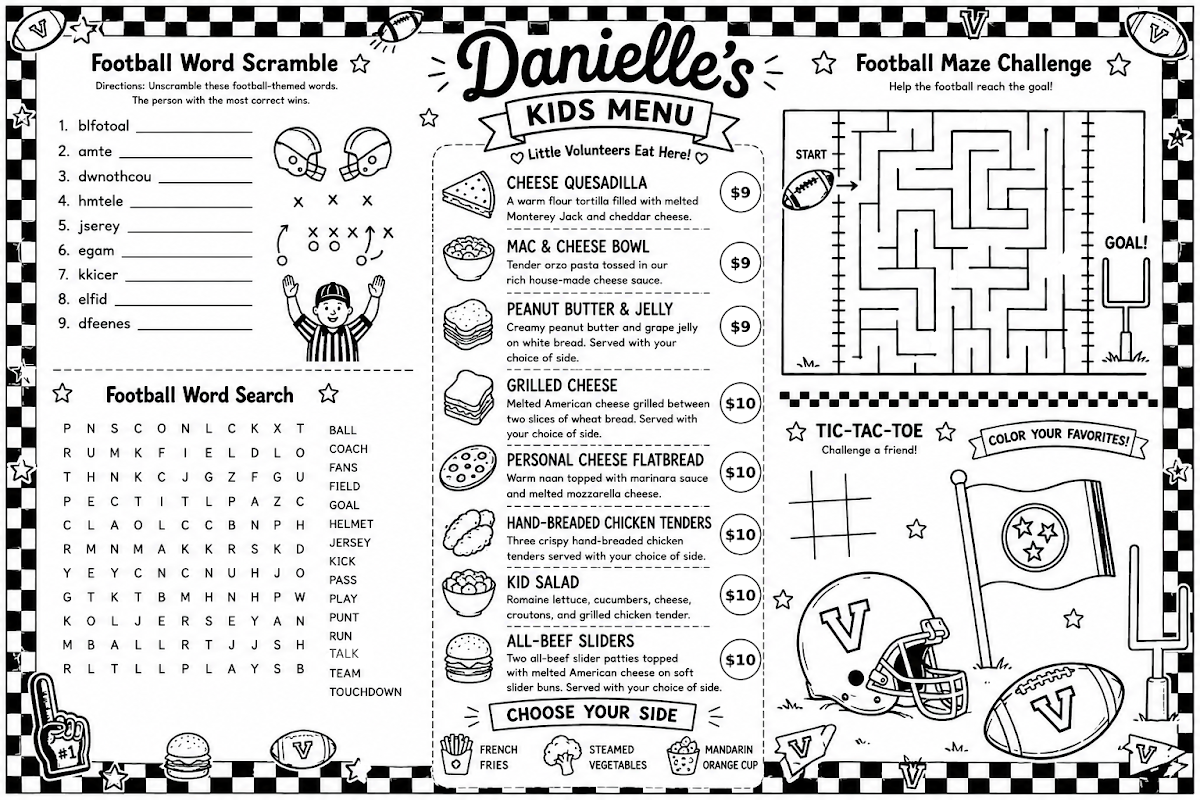 Danielle's Dining & Drinks menu board