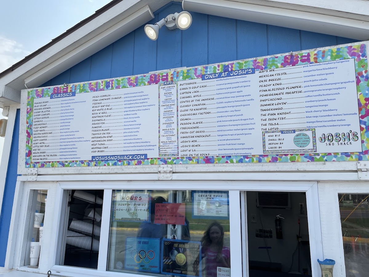 Josh's Sno Shack 81st and Aspen menu board