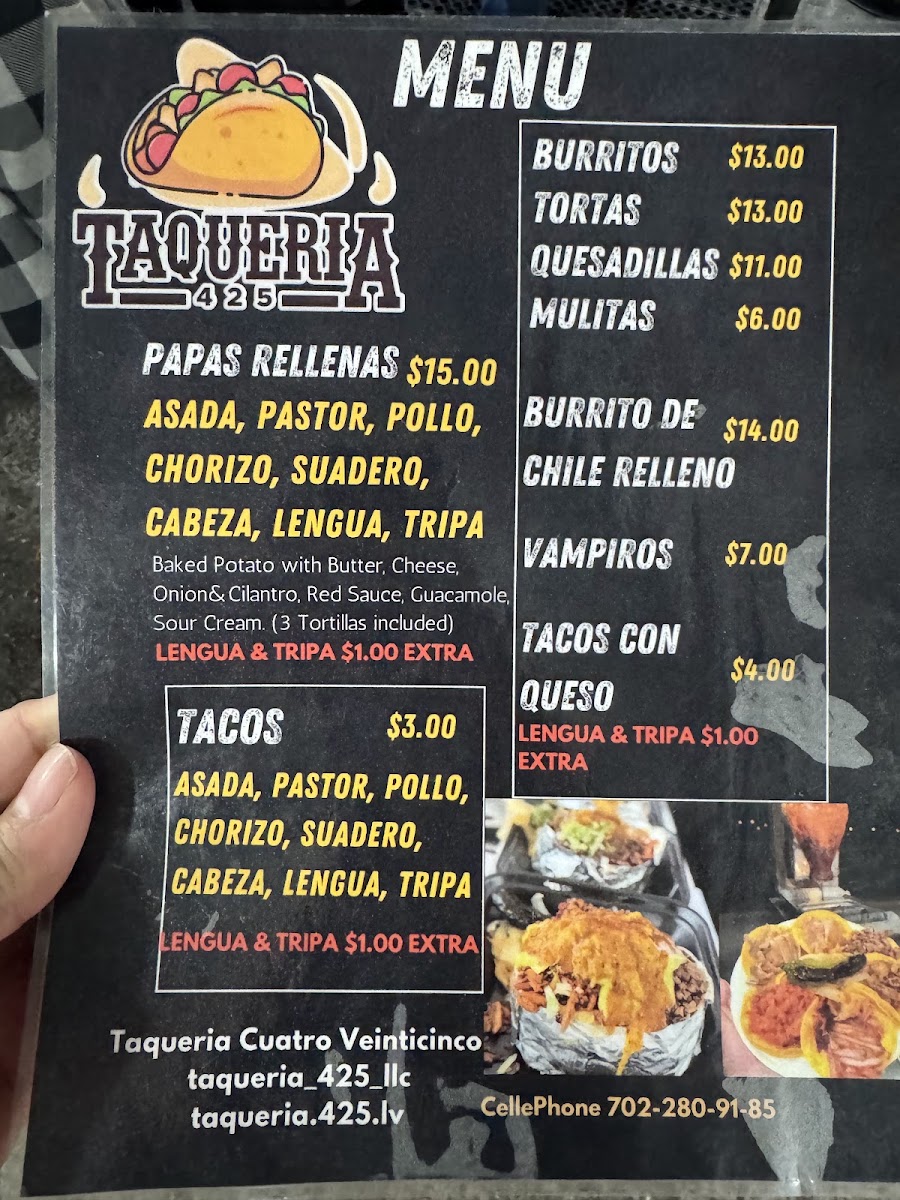 Taqueria 425 menu board