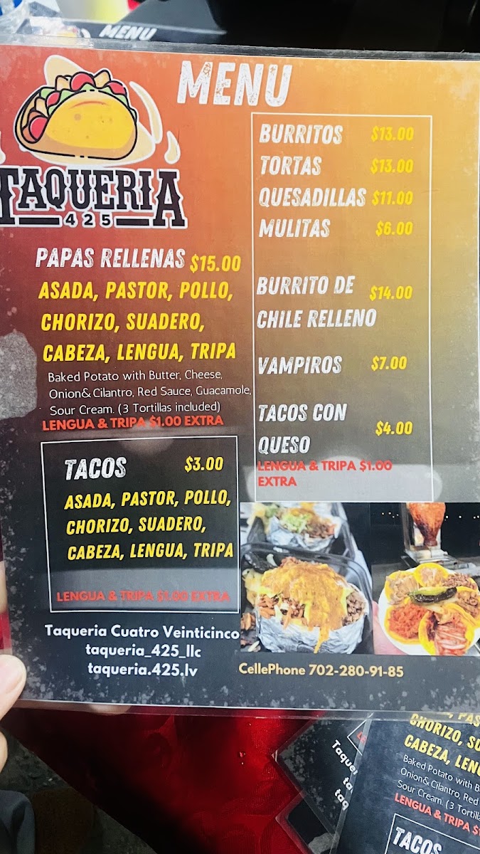 Taqueria 425 menu board