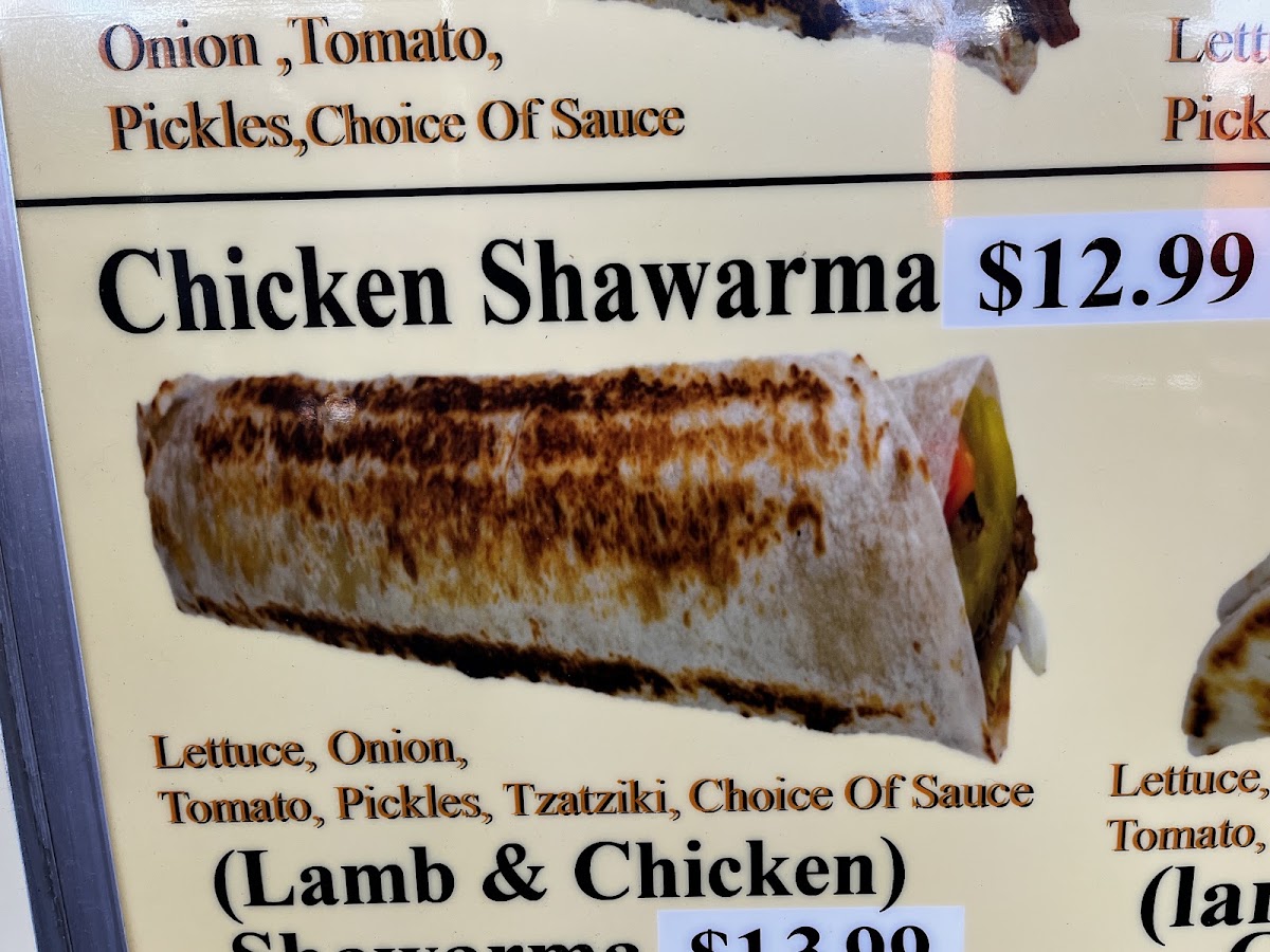 Abu omar gyros and shawarma menu board