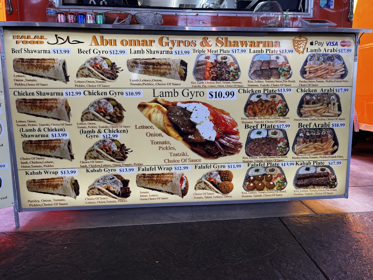 Abu omar gyros and shawarma menu board