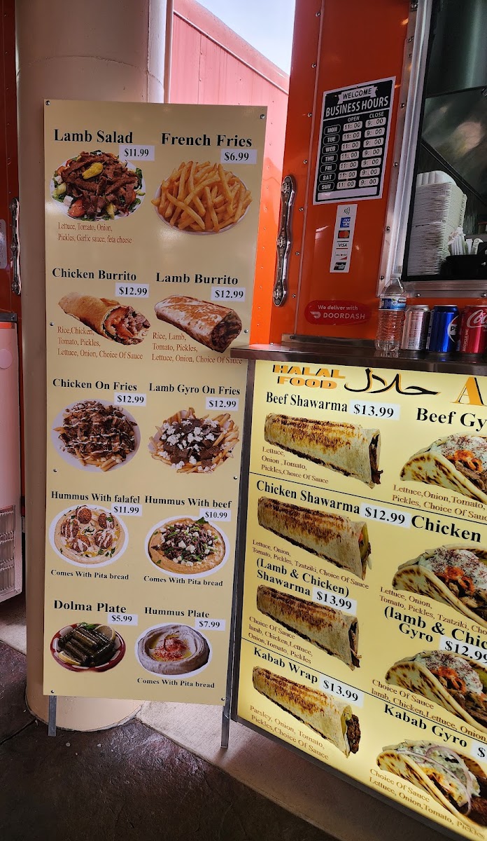 Abu omar gyros and shawarma menu board